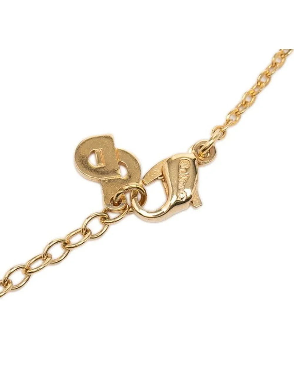 Dior Logo Necklace Gold Black Plated Line Stone - Picture 7 of 8